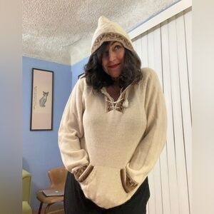 Cream Alpaca Hoodie Sz Med Made in Peru